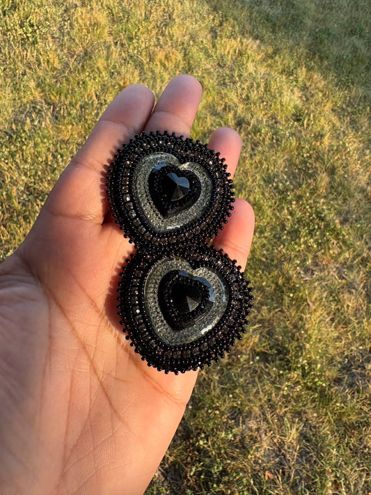 black and silver crystal heart beaded earrings